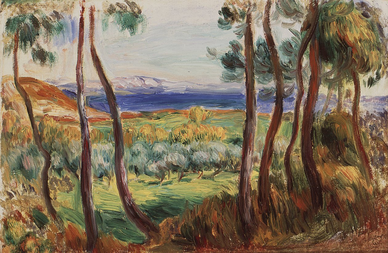 Fenyők Cagnes környékén, c. 1910. alkotó: Pierre Auguste Renoir