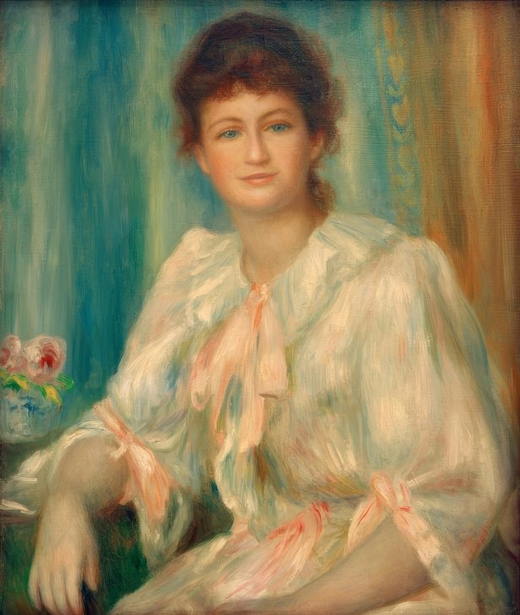 Egy fiatal nő portréja fehérben alkotó: Pierre Auguste Renoir