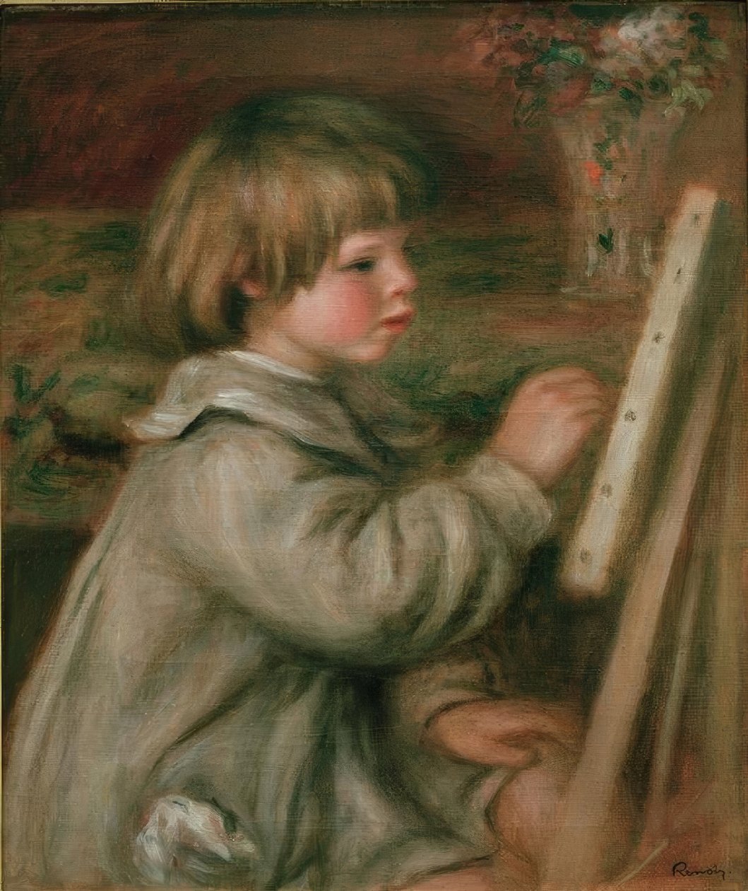 Claude Renoir portréja festmény. Claude a festőállványnál alkotó: Pierre Auguste Renoir