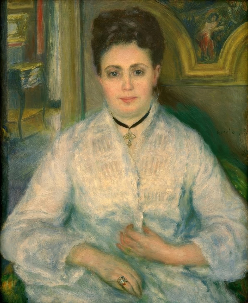 Madame Victor Choquet portréja fehér színben alkotó: Pierre Auguste Renoir