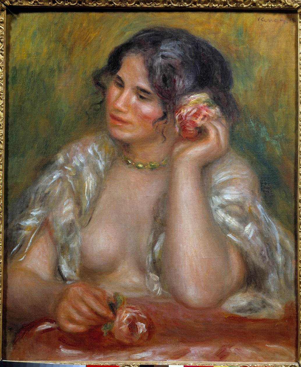 Gabrielle portréja rózsával (1878 - 1959). Pierre Auguste Renoir (1841-1919) festménye alkotó: Pierre Auguste Renoir