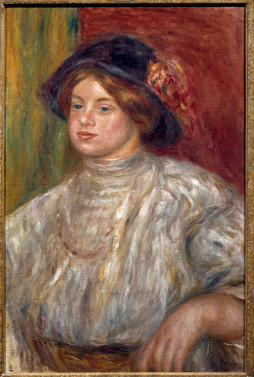 Gabrielle kalapos portréja, 1915 körül (olaj, vászon) alkotó: Pierre Auguste Renoir