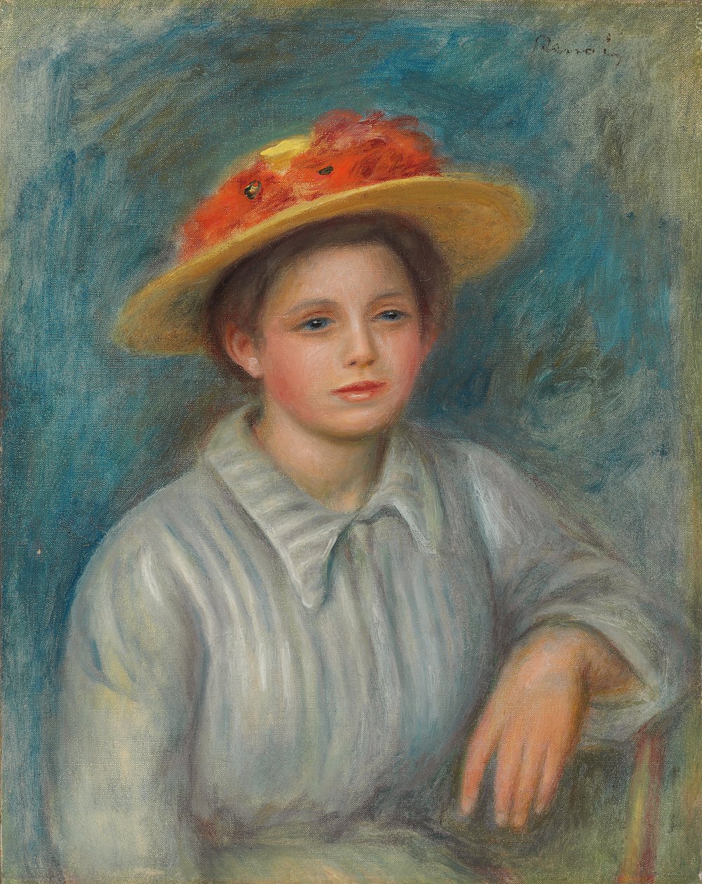 Virágos kalapos nő portréja; Virágos kalapos nő portréja, 1890 körül alkotó: Pierre Auguste Renoir