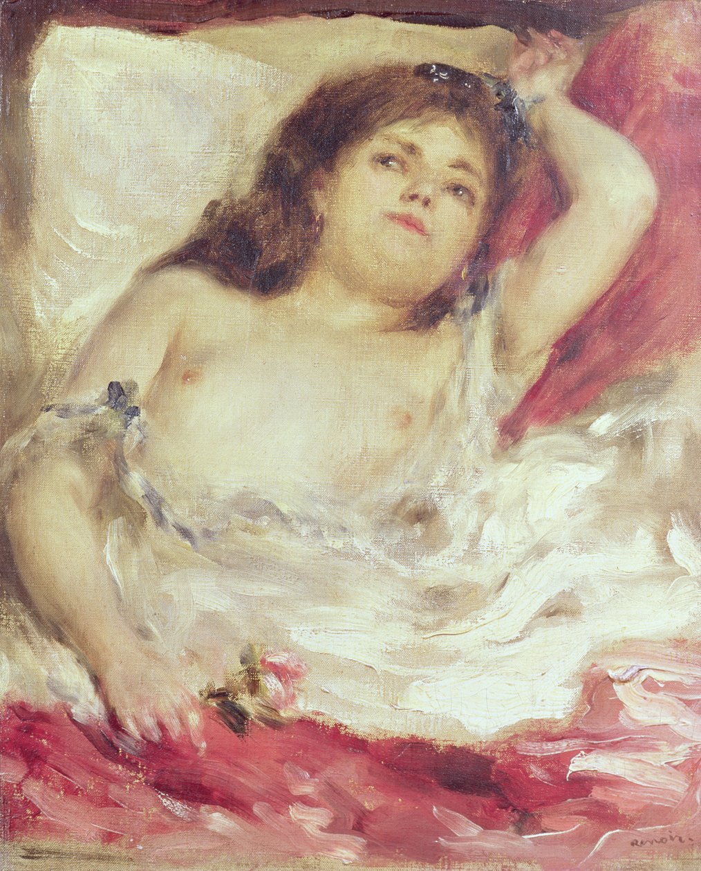 Félmeztelen nő az ágyban: A rózsa, 1872 előtt (olaj, vászon) alkotó: Pierre Auguste Renoir