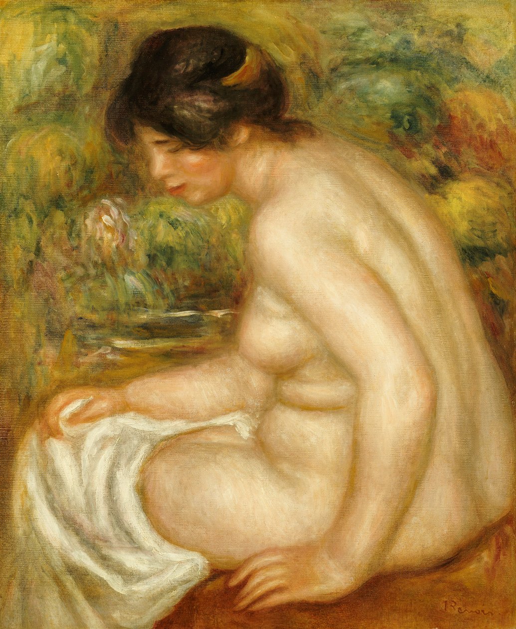 Egy ülő fürdőző oldalnézete alkotó: Pierre Auguste Renoir