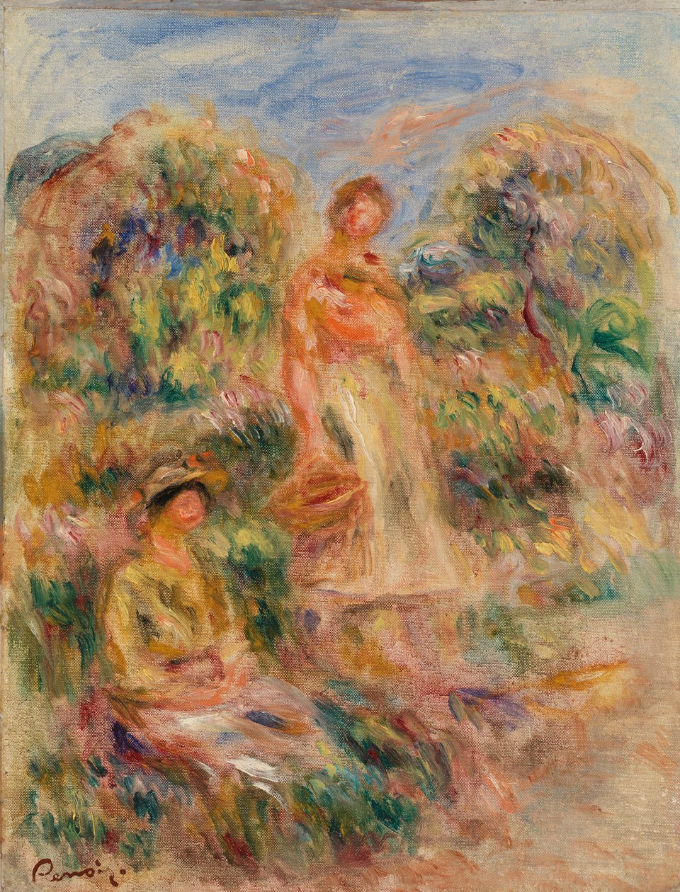Álló nő és ülő nő a tájon alkotó: Pierre Auguste Renoir
