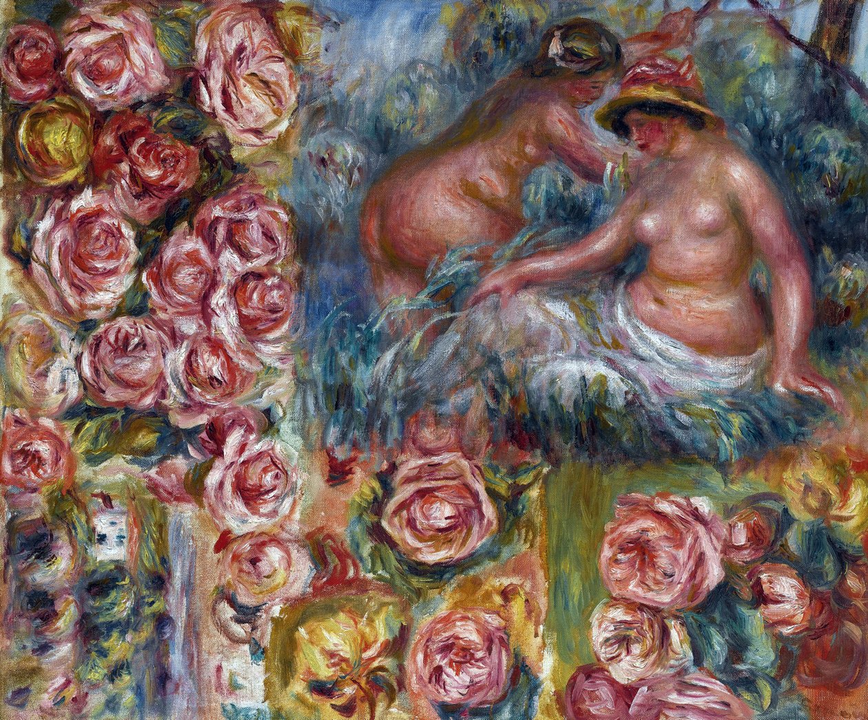 Renoir, Pierre Auguste (1841-1919) meztelen női alakjainak és virágainak tanulmányozása. Olaj, vászon, méret: 54,6x64,7, c. 1915, Magángyűjtemény alkotó: Pierre Auguste Renoir