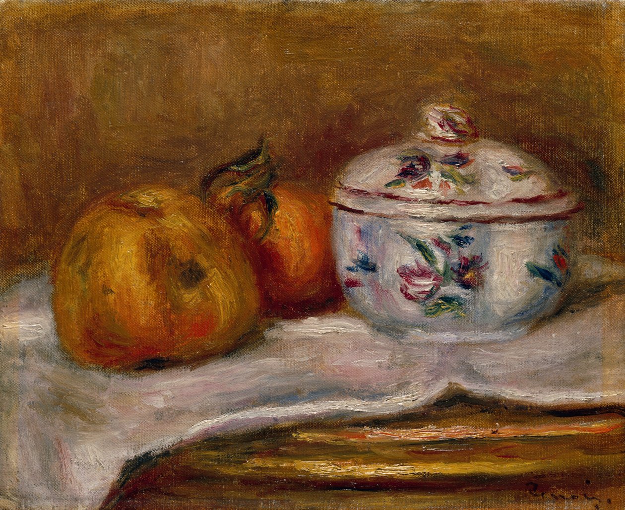 Cukortál, alma és narancs (olaj, vászon) alkotó: Pierre Auguste Renoir