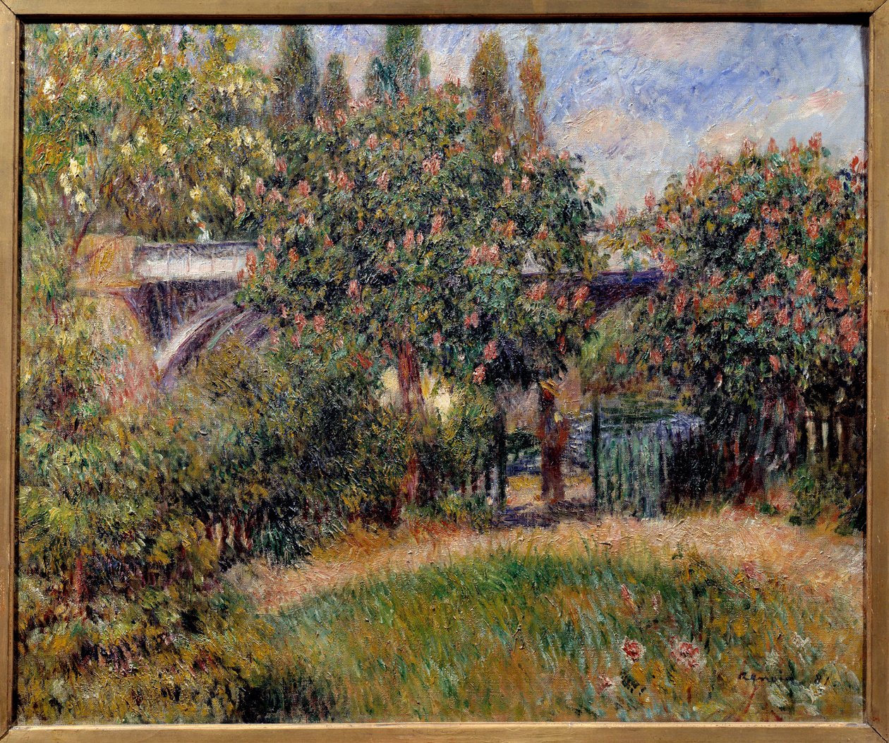 A chatoui vasúti híd vagy a rózsaszín gesztenyefák. Pierre Auguste Renoir (1841-1919) festménye alkotó: Pierre Auguste Renoir