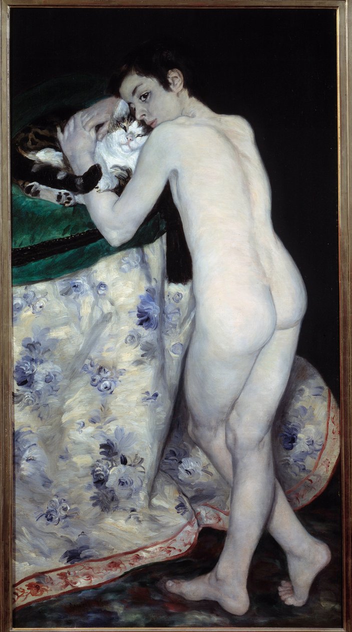 A fiatal fiú a macskához. Pierre Auguste Renoir (1841-1919) festménye alkotó: Pierre Auguste Renoir
