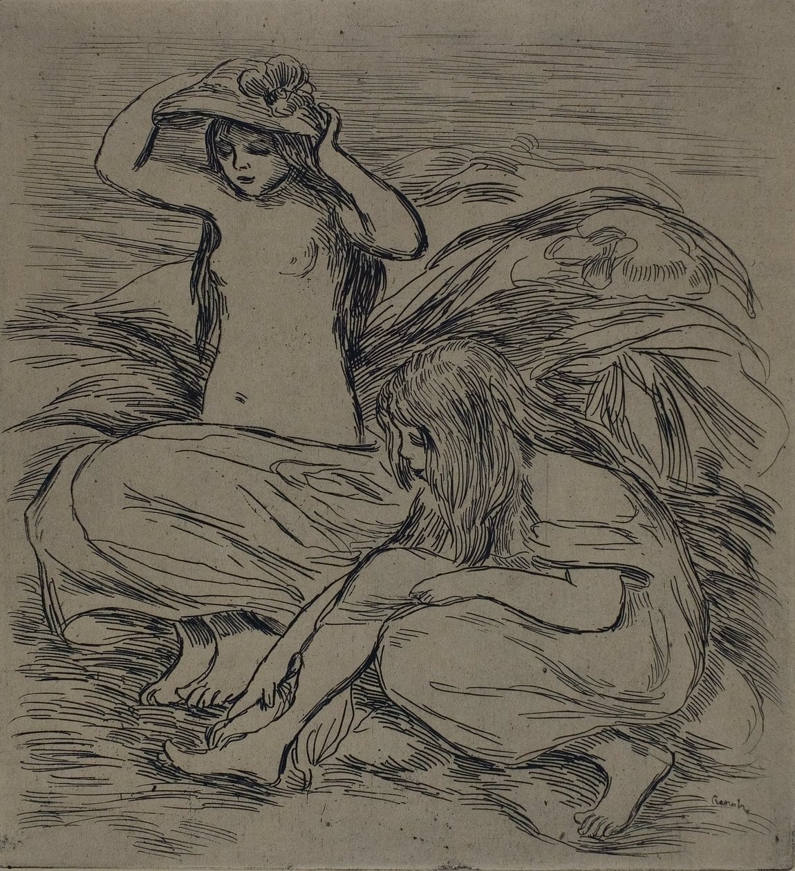 Két nő fürdik alkotó: Pierre Auguste Renoir