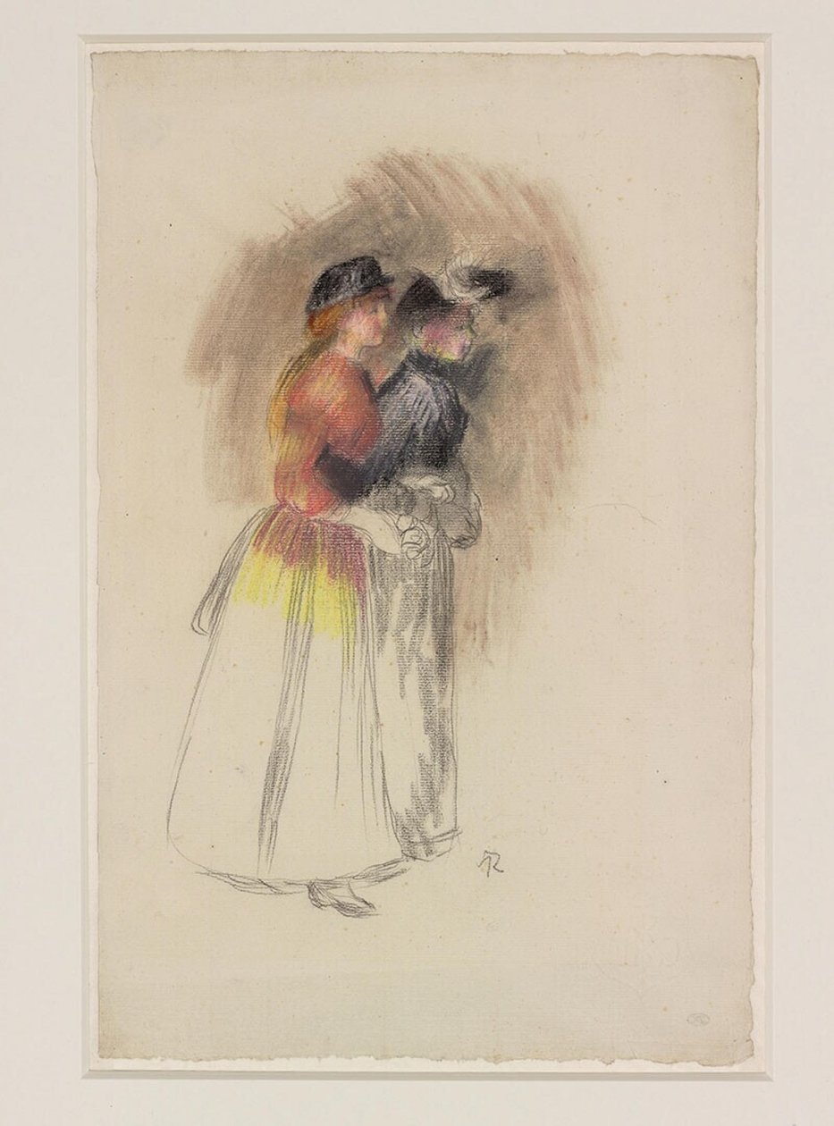 Két nő jobbra sétál, 1890 körül (fekete kréta és pasztell) alkotó: Pierre Auguste Renoir