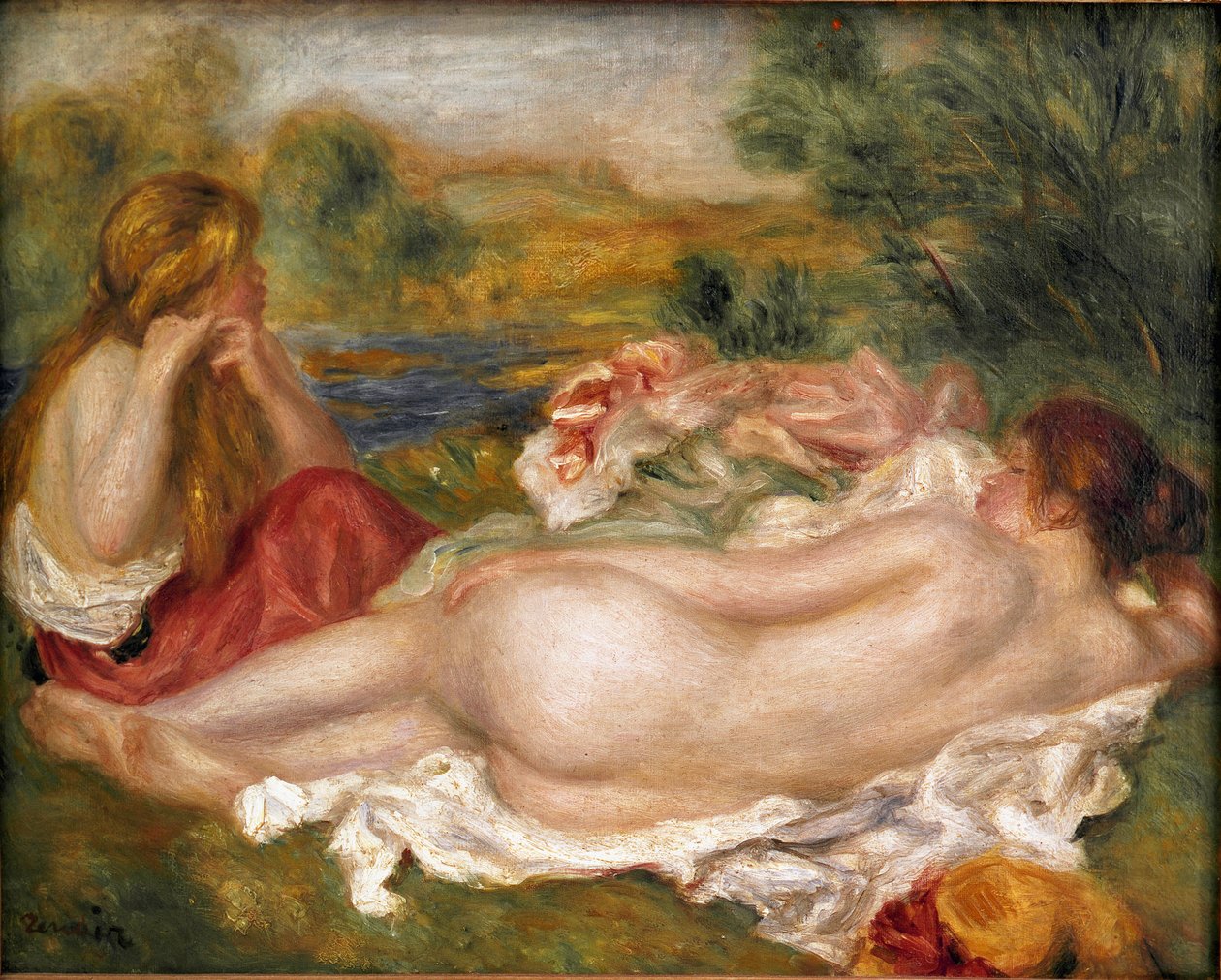 Két fürdőző. Pierre Auguste Renoir festménye (Pierre-Auguste alkotó: Pierre Auguste Renoir