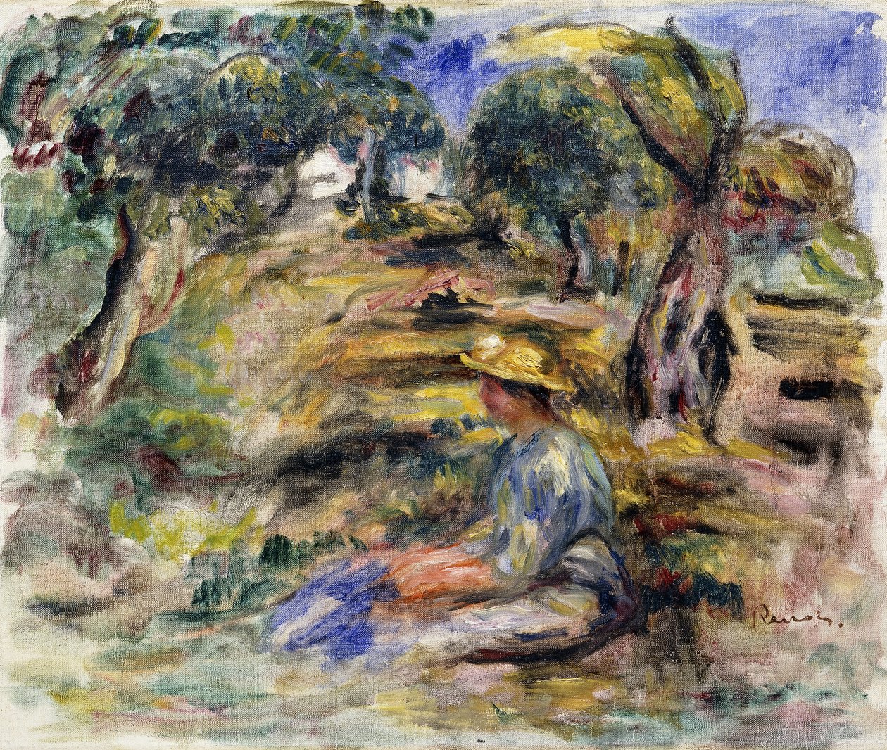 Kék ruhás nő, ülő; Ülő nő kék ruhában, alkotó: Pierre Auguste Renoir