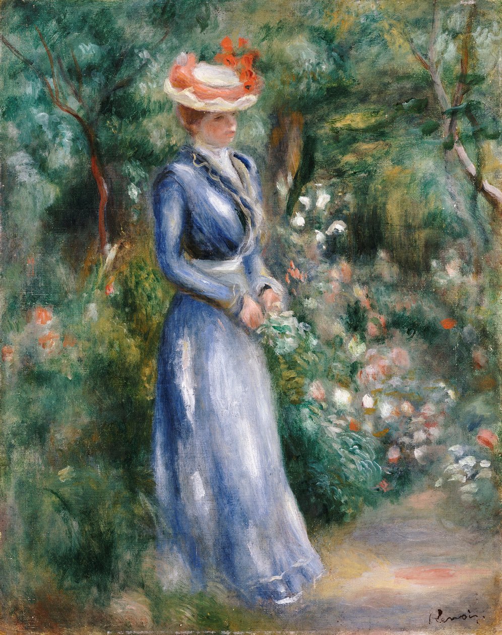 Kék ruhás nő a Saint-Cloud kertjében áll alkotó: Pierre Auguste Renoir