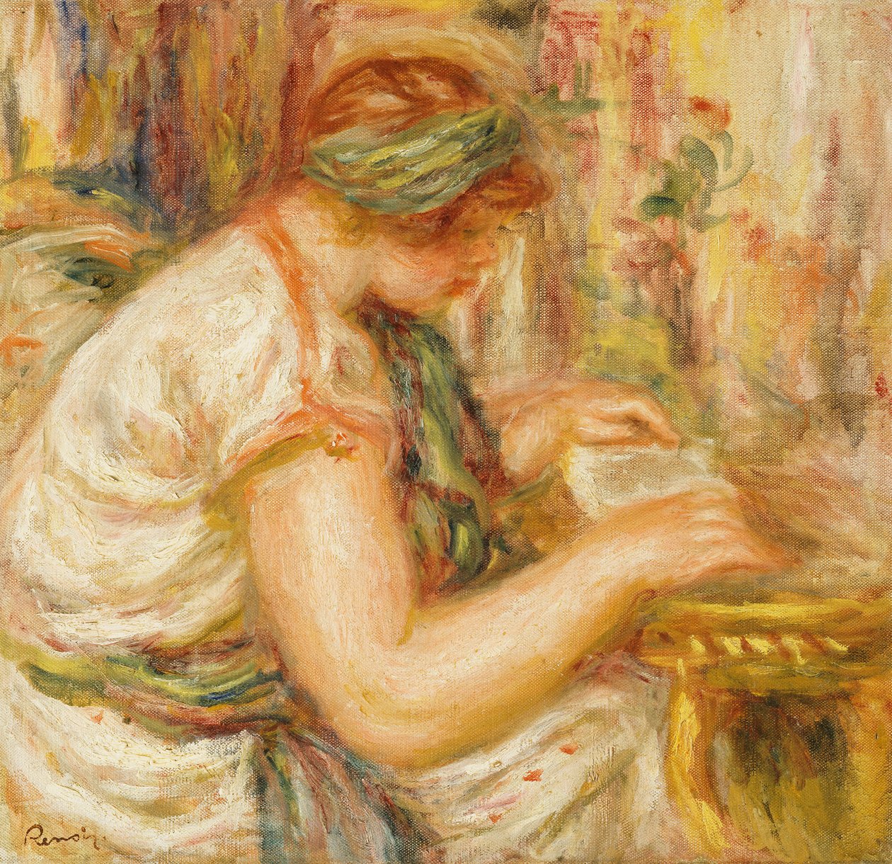 Nő egy arab blúzban, olvas alkotó: Pierre Auguste Renoir
