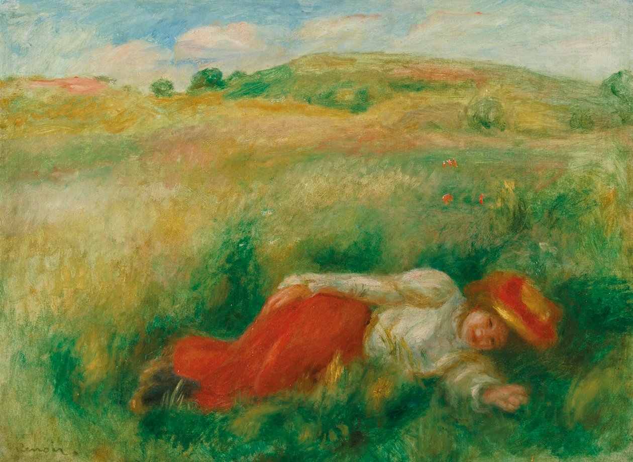 Nő világít a fűben alkotó: Pierre Auguste Renoir