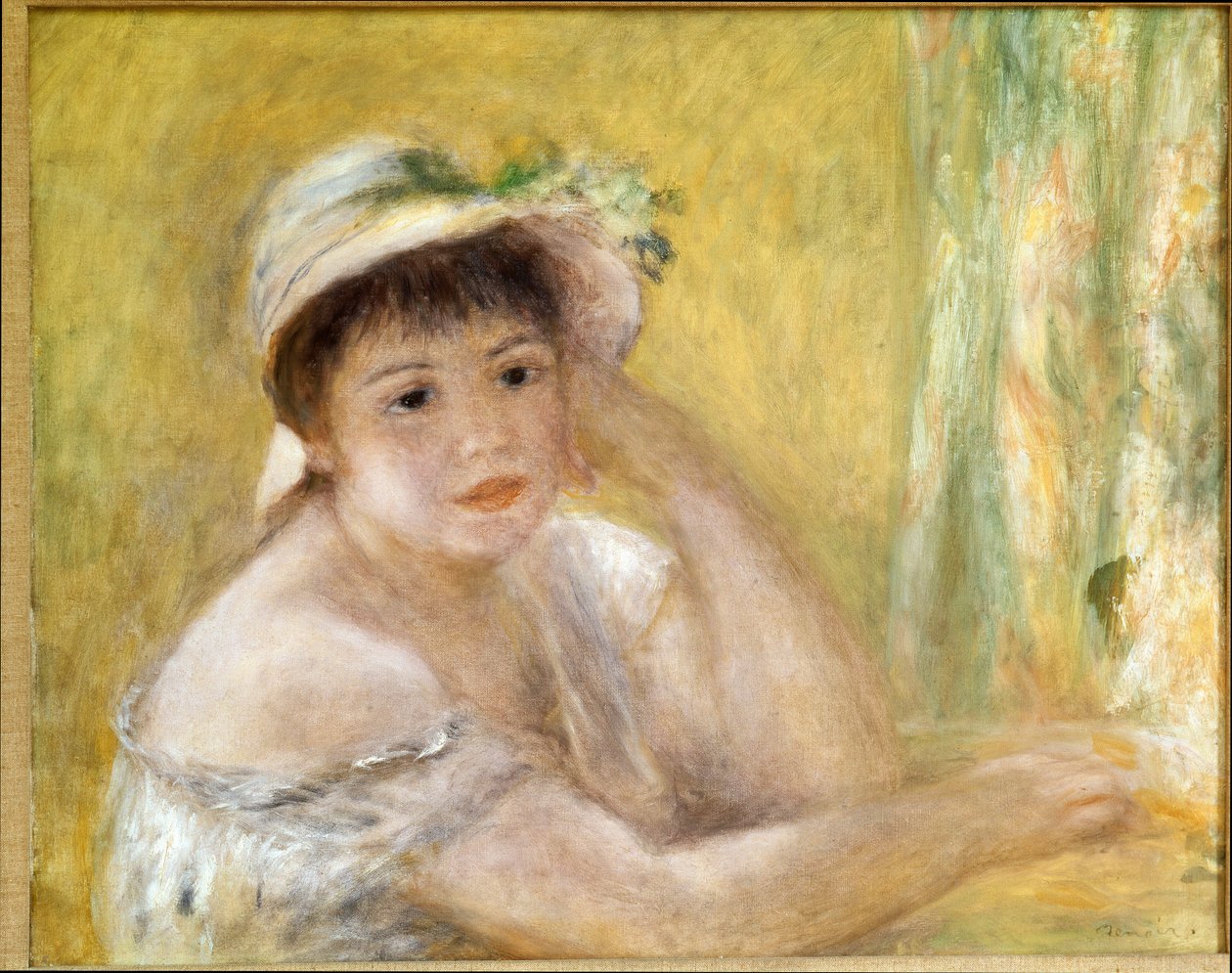 Szalmakalapos nő. Pierre Auguste Renoir festménye (Pierre-Auguste alkotó: Pierre Auguste Renoir