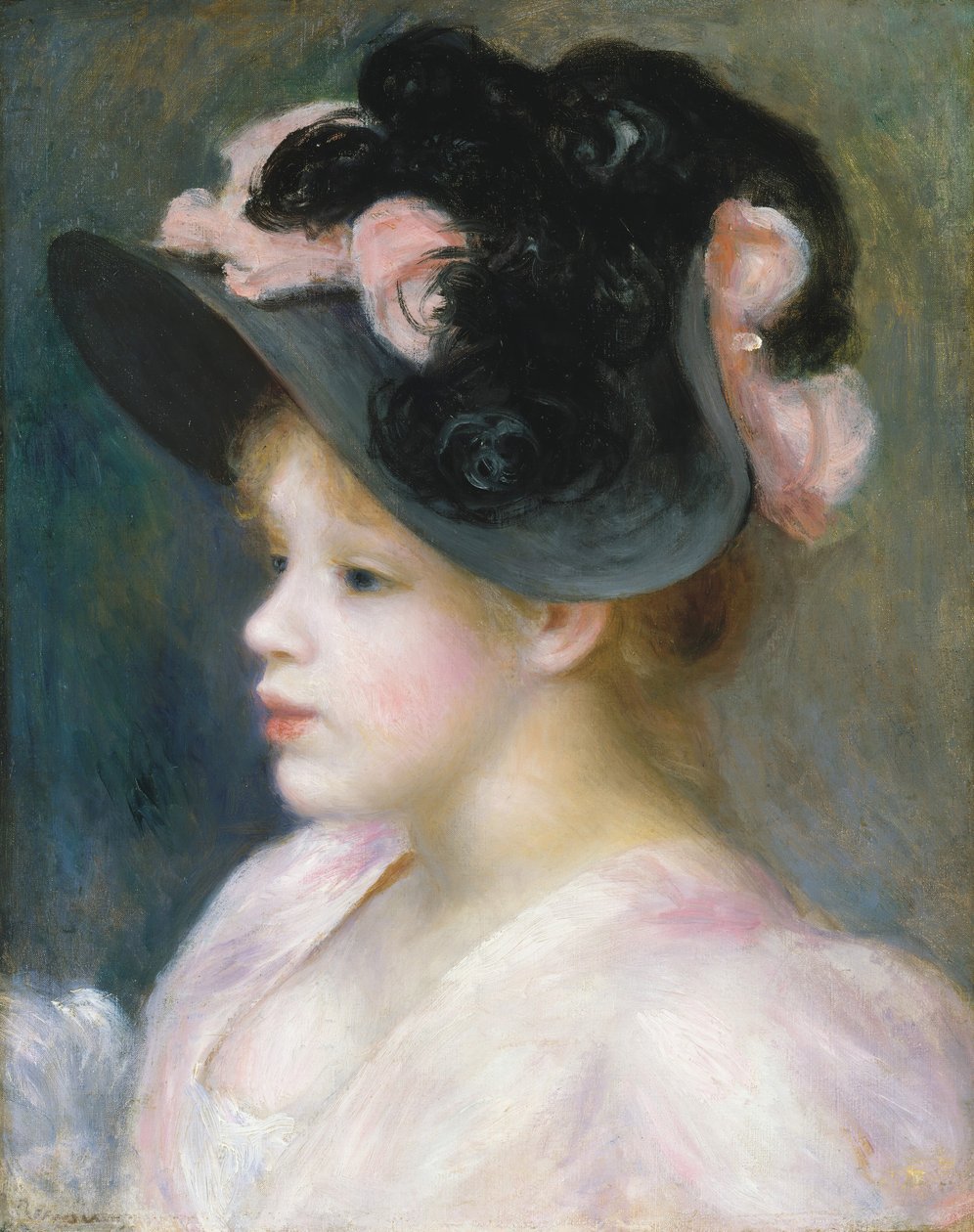 Fiatal lány rózsaszín-fekete kalapban, kb. 1891. alkotó: Pierre Auguste Renoir
