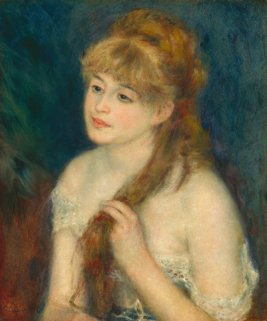 Haját fonó fiatal nő, 1876 alkotó: Pierre Auguste Renoir