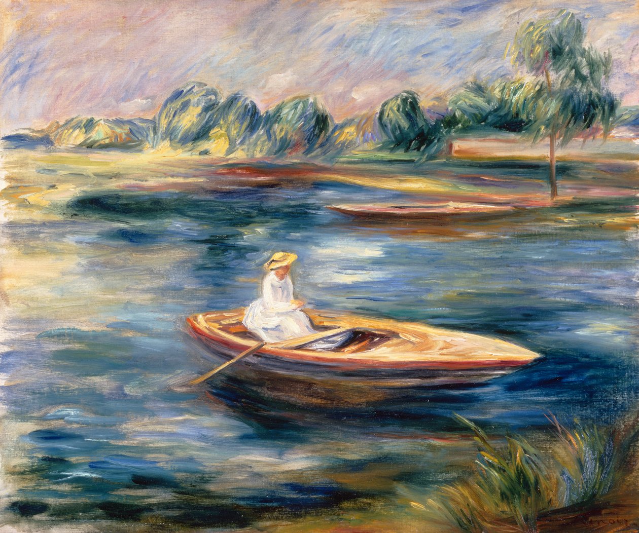 Fiatal nő evezős csónakban ül (olaj, vászon) alkotó: Pierre Auguste Renoir