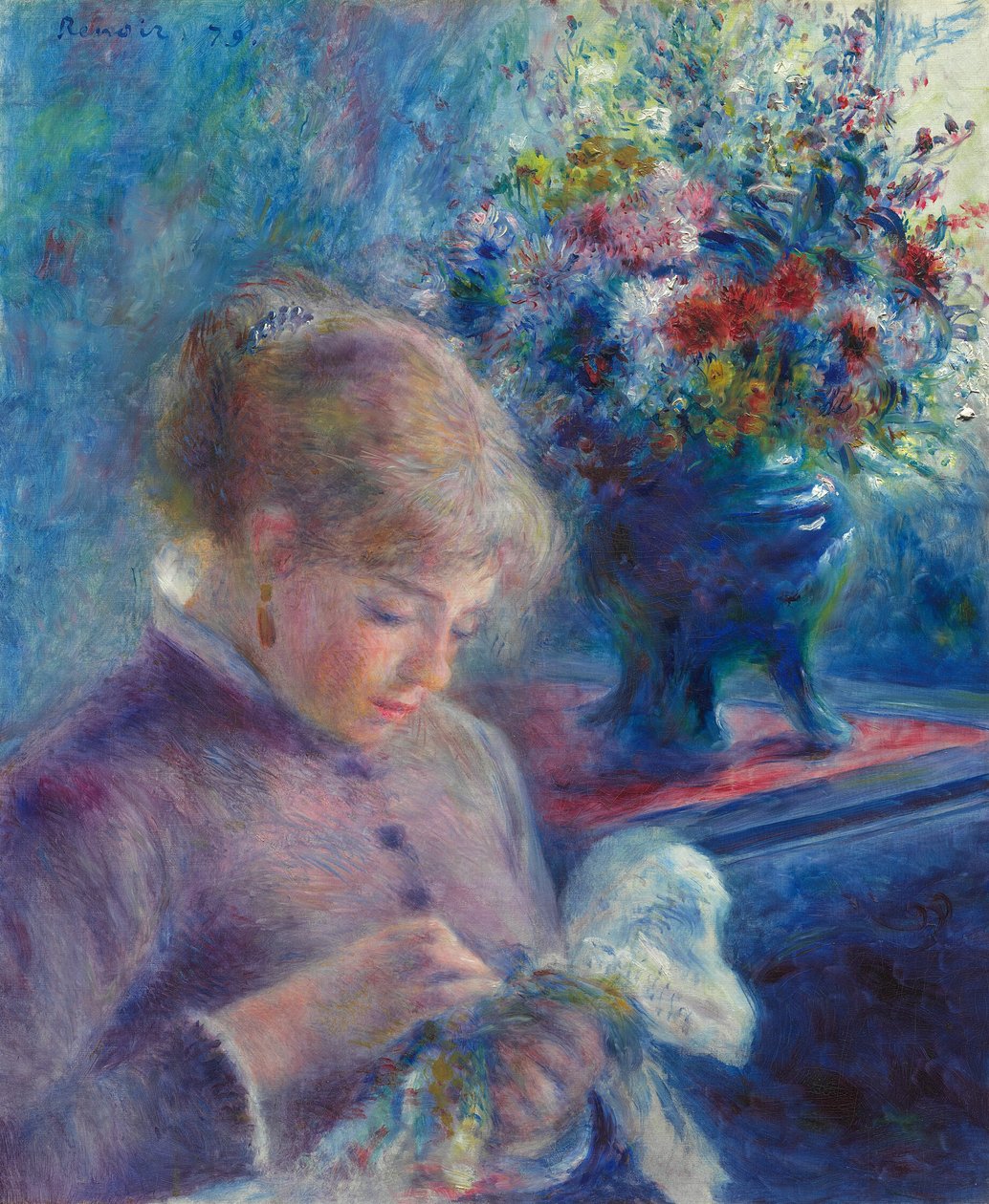Fiatal nő varrás alkotó: Pierre Auguste Renoir