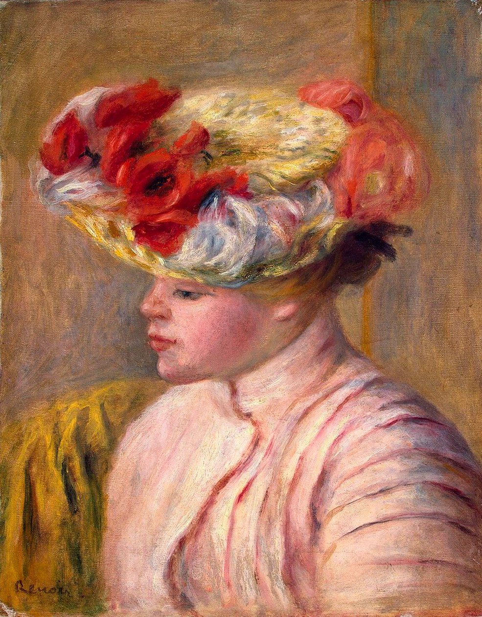 Fiatal nő virágos kalapban, 1892. alkotó: Pierre Auguste Renoir