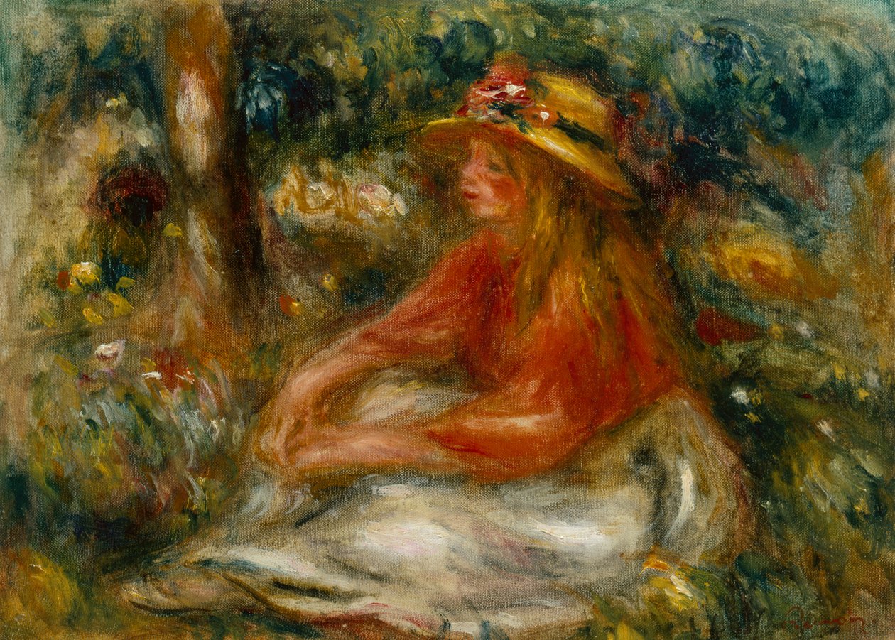 Fiatal nő ül a fűben (olaj, vászon) alkotó: Pierre Auguste Renoir