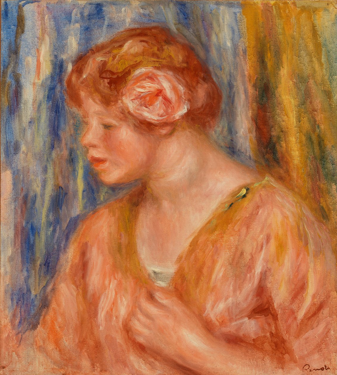 Fiatal nő Rose-val alkotó: Pierre Auguste Renoir