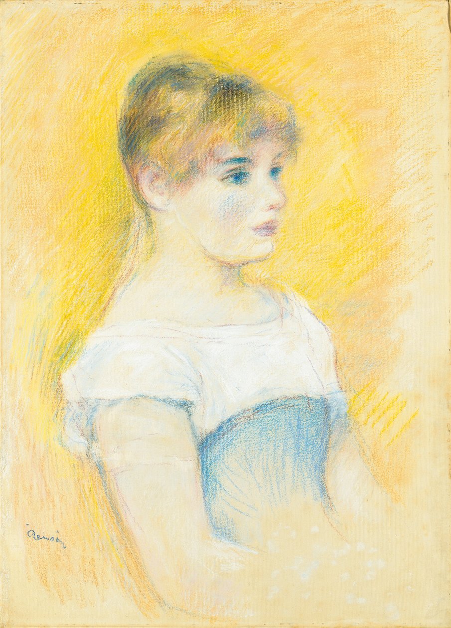 Fiatal lány kék fűzőben alkotó: Pierre Auguste Renoir