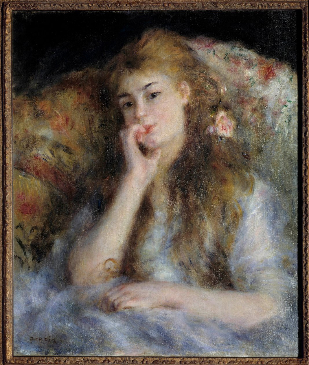 Fiatal lány ül, vagy „a gondolat”” Pierre Auguste Renoir (1841-1919) festménye 1876 Magángyűjtemény - Fiatal nő ül, vagy „A gondolat””. Pierre Auguste Renoir (1841-1919) festménye alkotó: Pierre Auguste Renoir