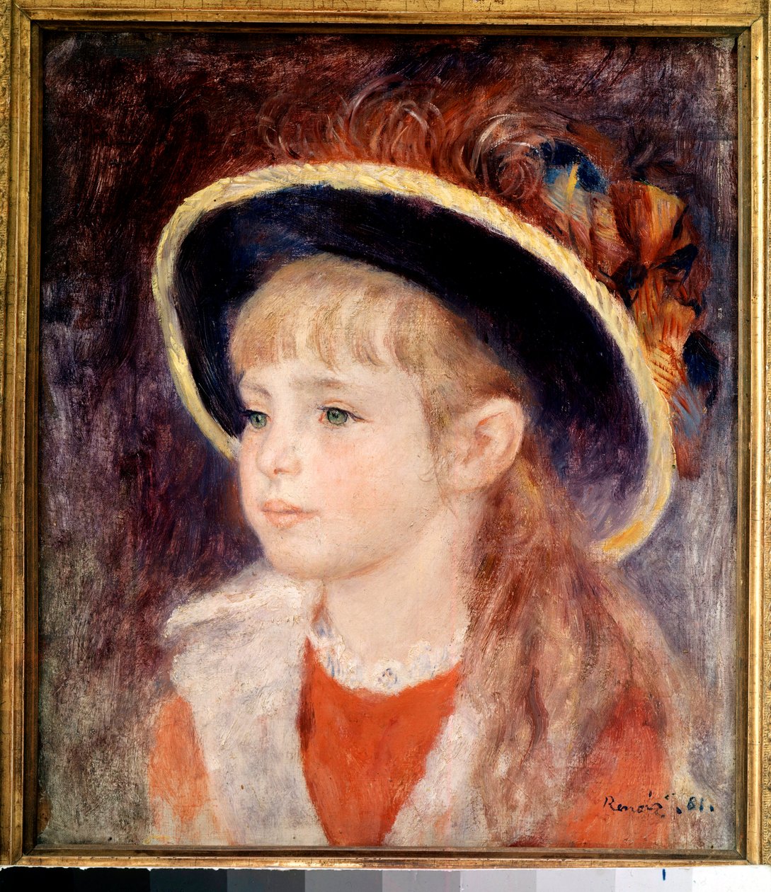 Fiatal lány kék kalapban: Jeanne (Jane) Henriot (1878-1900) portréja, a halott brulee élve a Comedie Francaise tüzében március 9-én alkotó: Pierre Auguste Renoir