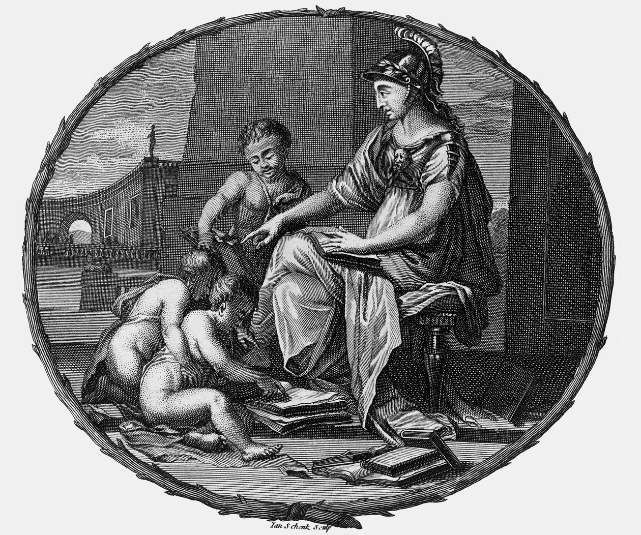 Az értelem és a kreativitás női allegóriája gyermekekkel körülvéve,1695-1697 (metszet) alkotó: Pierre Bayle