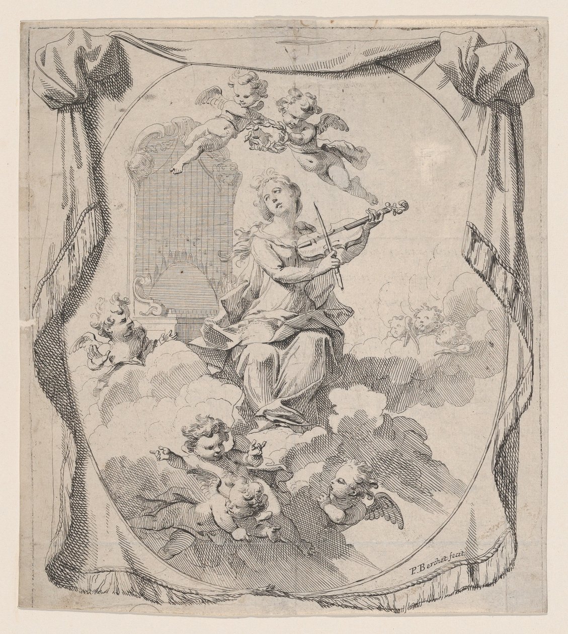 Szent Cecília a felhőkön Angyalok által fenntartva, 1696., 1696. alkotó: Pierre Berchet