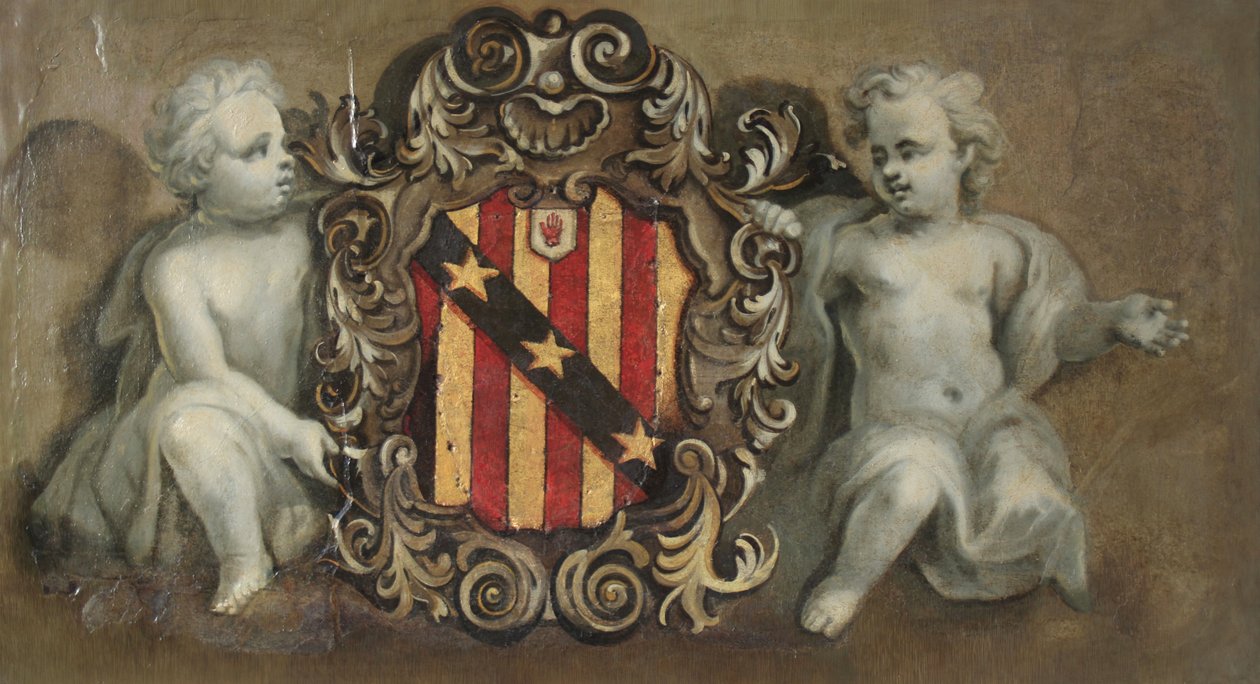 Két putti egy kartont alátámasztó Elton karokkal, 1710-20 körül (olaj, gipsz) alkotó: Pierre Berchet