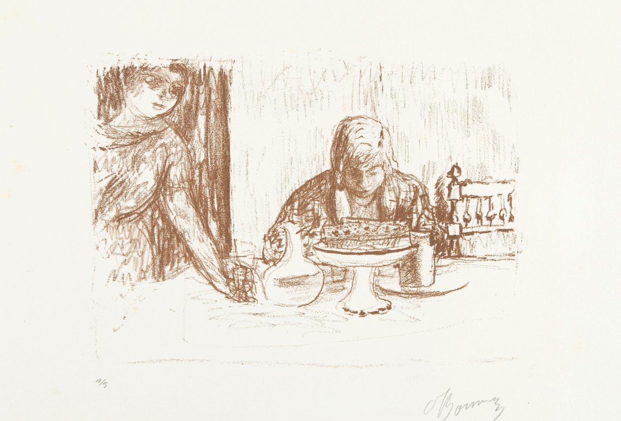 Férfi és nő egy terített asztalnál, edényekkel és kancsóval La coupe et le compotier alkotó: Pierre Bonnard (signed by artist)