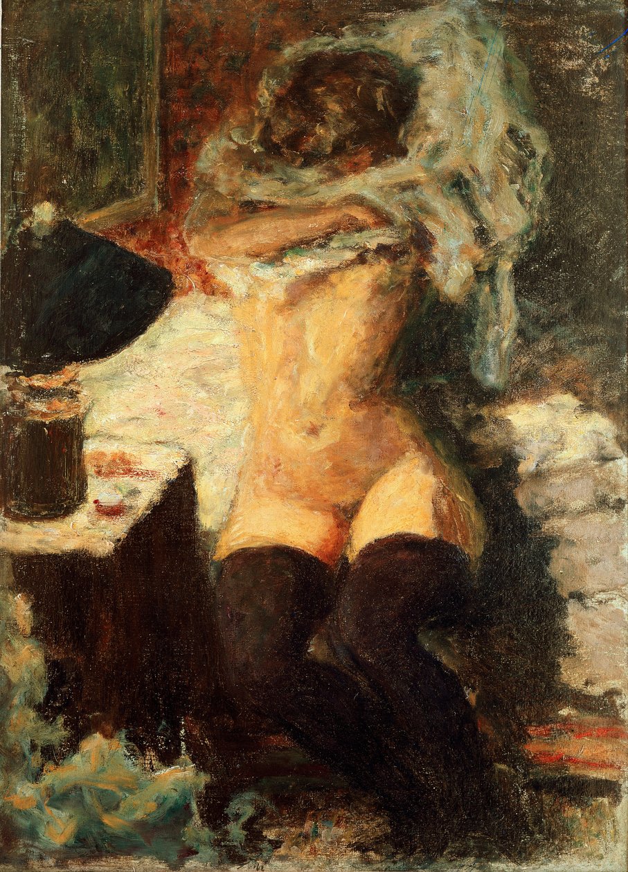 Fekete harisnya Vetkőző nő. Pierre Bonnard (1867-1947) 1908-as festménye Dim. 58x43 cm Anglia, kollekció The Earl of Rosslyn alkotó: Pierre Bonnard