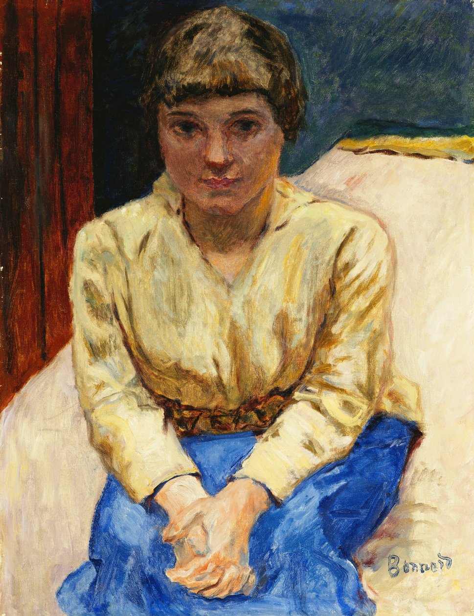 Lány ül, keresztbe tett kézzel; Fiatal lány ülő, Les Mans Croisees, 1916 körül (olaj, vászon) alkotó: Pierre Bonnard