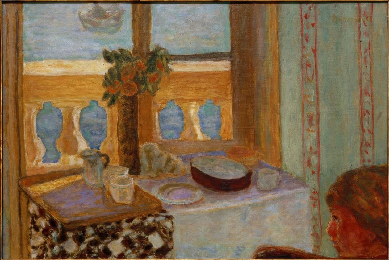 Beltér erkéllyel / Világos belső tér / Nő az ablak mellett / Nyitott ablak a tengerre (Antibes) alkotó: Pierre Bonnard