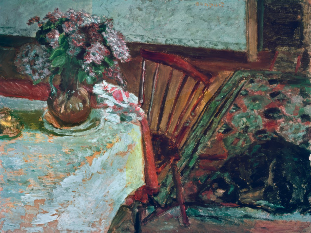 A fekete kutya és a lila csokor alkotó: Pierre Bonnard