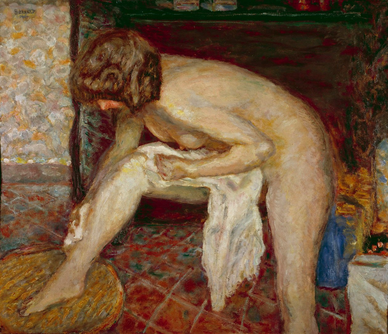 Meztelenül a kandalló előtt van a WC-je Pierre Bonnard festménye (1867-1947) 1907 Magángyűjtemény alkotó: Pierre Bonnard