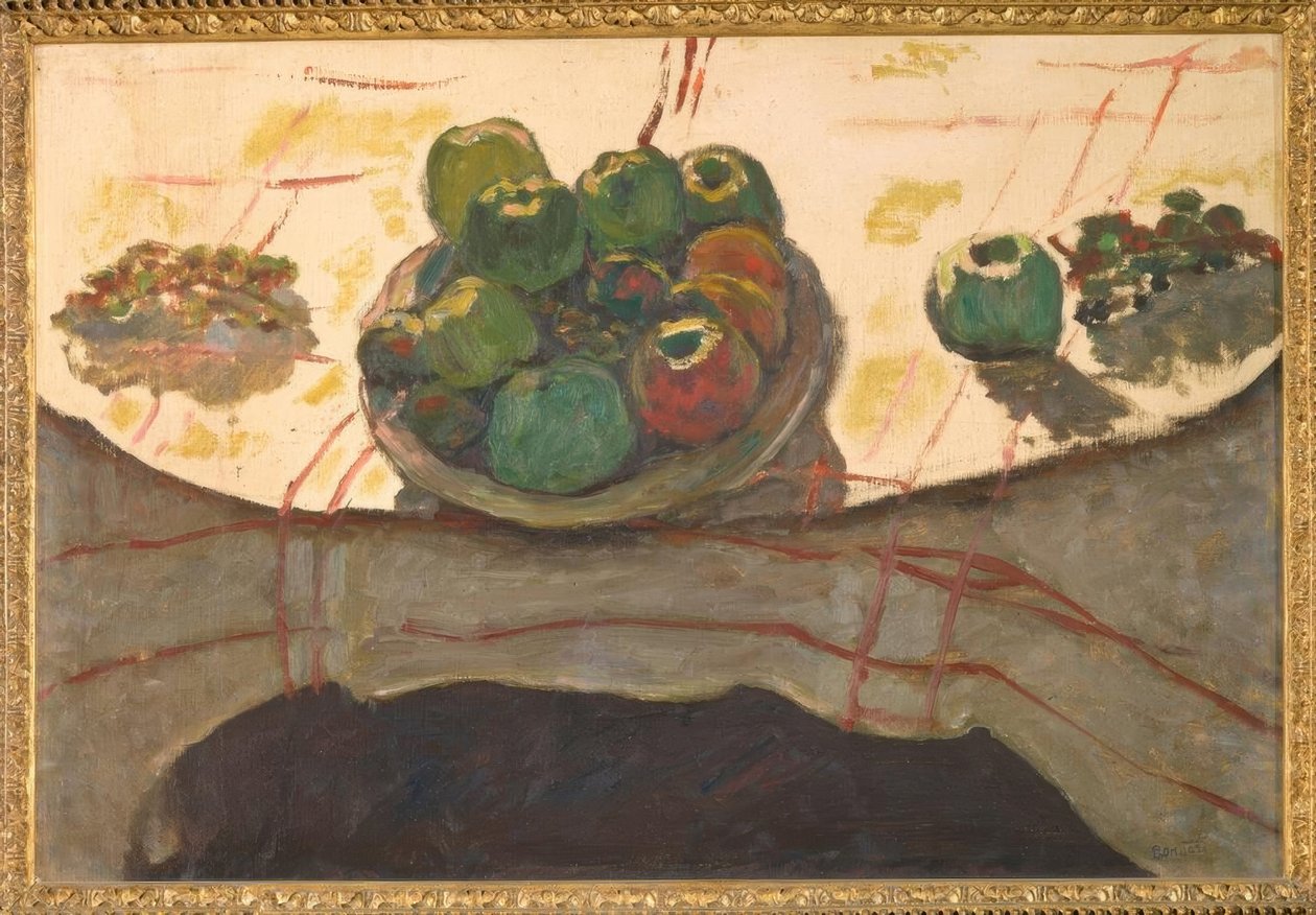 Natur halott; tányér és gyümölcs vagy tál barack alkotó: Pierre Bonnard