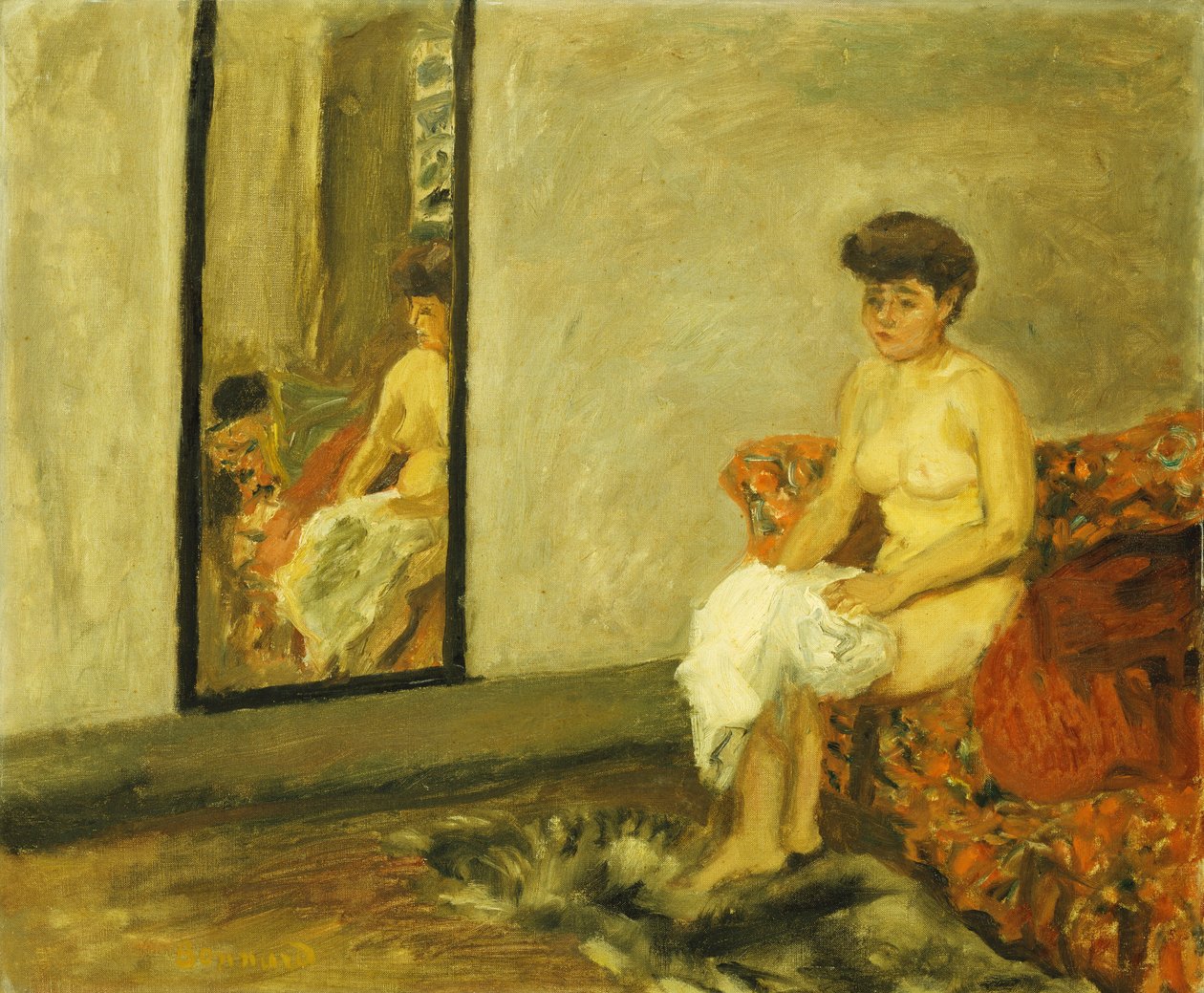 Meztelenül ül egy vörös széken; Akt vörös székben ülve alkotó: Pierre Bonnard