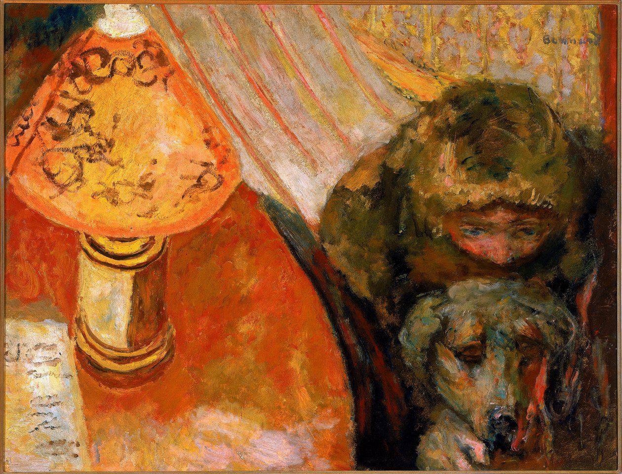 Lámpafénnyel megvilágított belső tér festése alkotó: Pierre Bonnard
