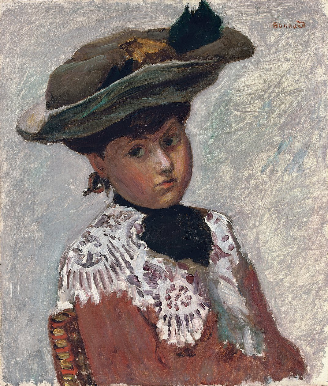 Fiatal nő portréja vagy a kalap; Egy fiatal nő portréja (The Hat), 1905 körül (olaj, vászon a fedélzeten) alkotó: Pierre Bonnard