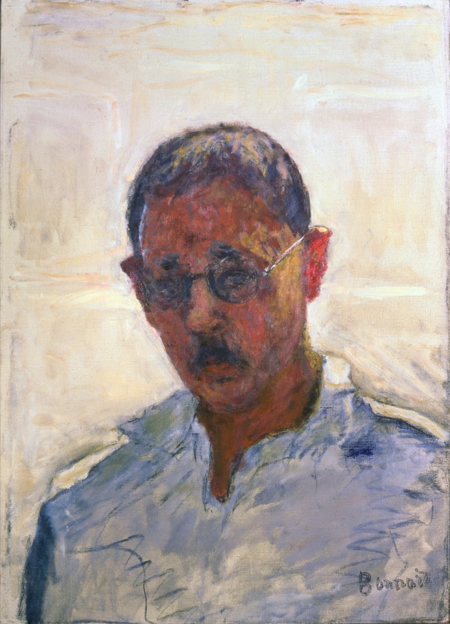 Önarckép fehér alapon nyitott nyakú inggel (olaj, vászon) alkotó: Pierre Bonnard
