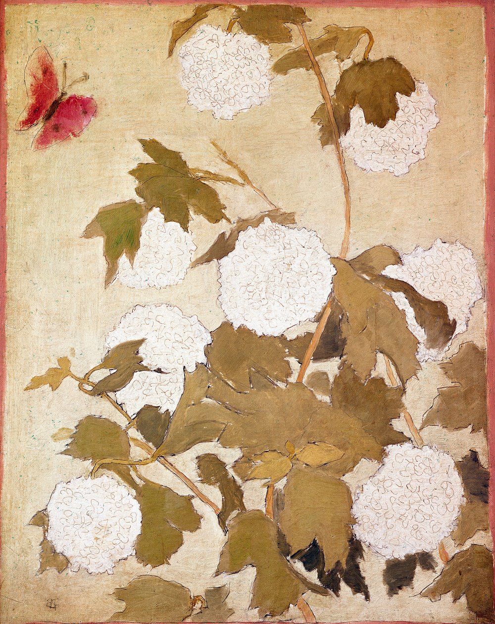 Hógolyók Virágok Hógolyók (Viburnum Ob) és vörös pillangó. Pierre Bonnard festménye (1867-1947) P. M. Samuel gyűjtemény alkotó: Pierre Bonnard