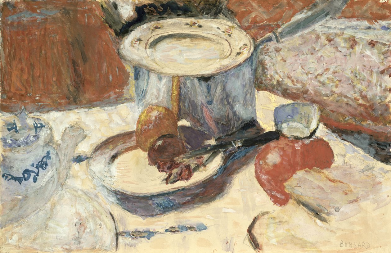 Csendélet serpenyővel, 1930 (guache és WC papíron) alkotó: Pierre Bonnard