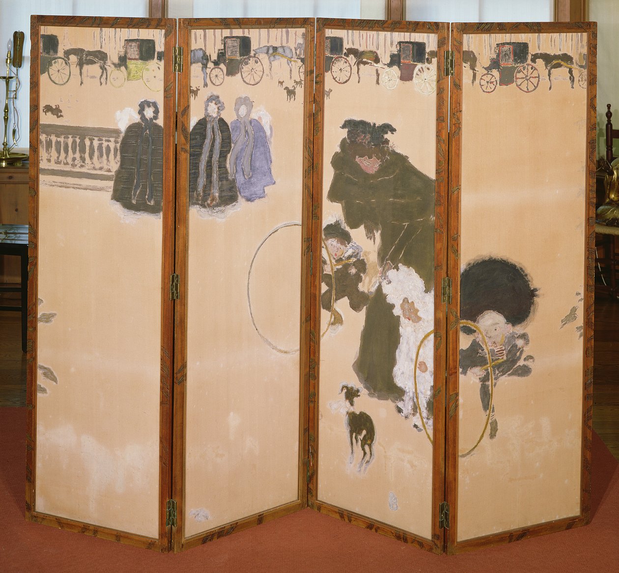 A dadusok sétálni vagy a Hackney kocsik fríze, összecsukható szita 4 panelben, 1899 (színes nyomatok faszitán) alkotó: Pierre Bonnard