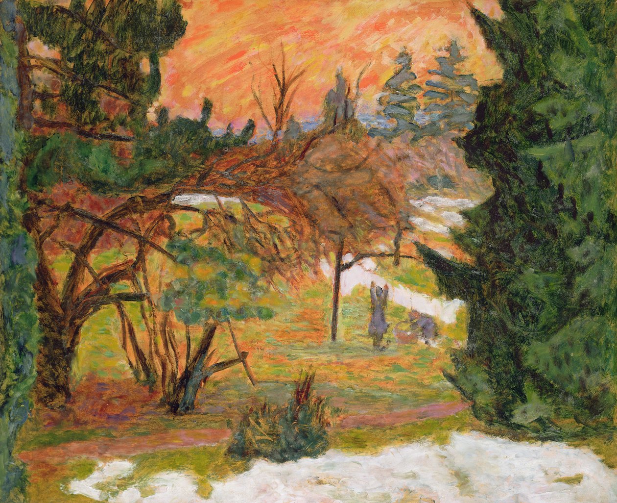 The Washing Line in the Park at le Grand-Lemps, 1917 körül (olaj, papír) alkotó: Pierre Bonnard